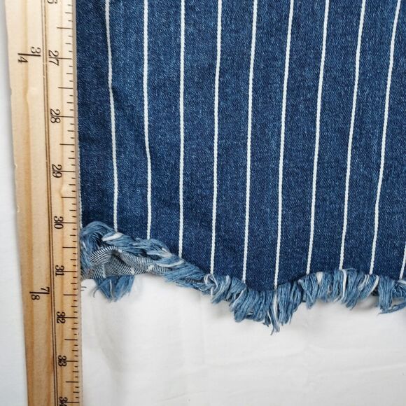 Cello Pinstripe Flare Jeans Women’s 7 Blue Denim Boho Y2K Raw Hem Stretch - Picture 9 of 11